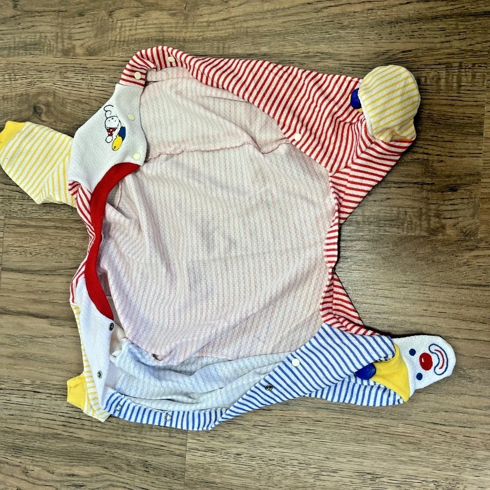 Vintage Carter's Clown Footed Sleeper Snaps Unisex Baby 9-12M Terry Cotton